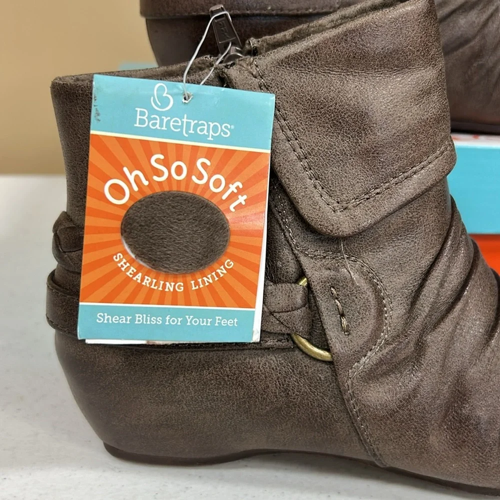 BareTraps Brown Ankle Booties with Ruched Design NEW. 8M - Picture 10 of 16